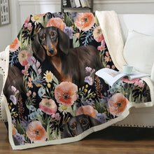 Load image into Gallery viewer, Moonlight Flower Garden Black and Tan Dachshunds Soft Warm Fleece Blanket-Blanket-Blankets, Dachshund, Home Decor-12