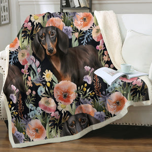 Moonlight Flower Garden Black and Tan Dachshunds Soft Warm Fleece Blanket-Blanket-Blankets, Dachshund, Home Decor-12