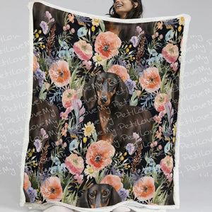 Moonlight Flower Garden Black and Tan Dachshunds Soft Warm Fleece Blanket-Blanket-Blankets, Dachshund, Home Decor-2