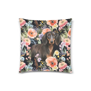 Moonlight Flower Garden Black Tan Dachshunds Throw Pillow Covers-White-ONESIZE-2