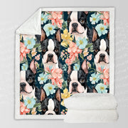 Moonlight Flower Garden Boston Terriers Soft Warm Fleece Blanket-Blanket-Blankets, Boston Terrier, Home Decor-10
