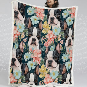 Moonlight Flower Garden Boston Terriers Soft Warm Fleece Blanket-Blanket-Blankets, Boston Terrier, Home Decor-11