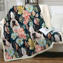 Load image into Gallery viewer, Moonlight Flower Garden Boston Terriers Soft Warm Fleece Blanket-Blanket-Blankets, Boston Terrier, Home Decor-12