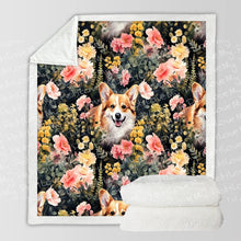 Load image into Gallery viewer, Moonlight Flower Garden Corgis Soft Warm Fleece Blanket-Blanket-Blankets, Corgi, Home Decor-10