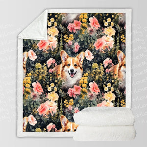 Moonlight Flower Garden Corgis Soft Warm Fleece Blanket-Blanket-Blankets, Corgi, Home Decor-10