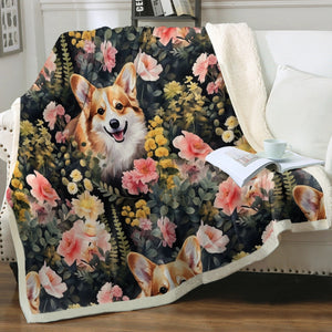 Moonlight Flower Garden Corgis Soft Warm Fleece Blanket-Blanket-Blankets, Corgi, Home Decor-2