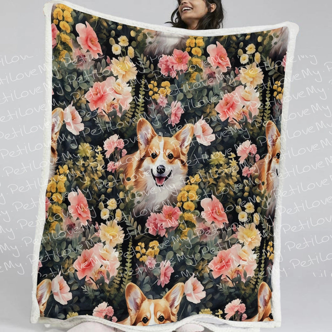 Moonlight Flower Garden Corgis Soft Warm Fleece Blanket-Blanket-Blankets, Corgi, Home Decor-Small-1