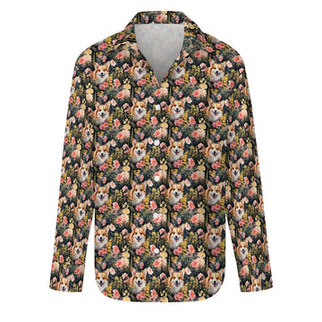 Moonlight Flower Garden Corgis Women's Shirt-Apparel-Apparel, Corgi, Shirt-S-White1-4