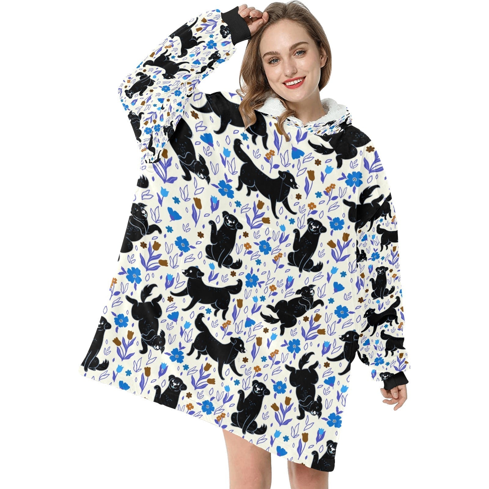Moonlight Garden Black Labs Blanket Hoodie For Women 5 Colors