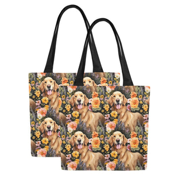 Moonlight Garden Golden Retriever Large Canvas Tote Bags - Set of 2-Accessories-Accessories, Bags, Golden Retriever-Four Goldens-2