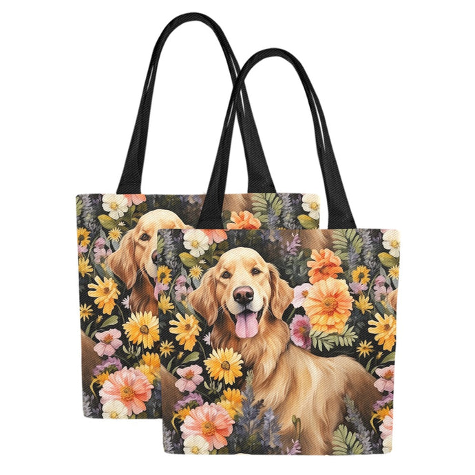 Moonlight Garden Golden Retriever Large Canvas Tote Bags - Set of 2-Accessories-Accessories, Bags, Golden Retriever-One Golden-1