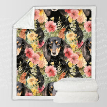 Load image into Gallery viewer, Moonlight Garden Long Haired Black and Tan Dachshunds Soft Warm Fleece Blanket-Blanket-Blankets, Dachshund, Home Decor-10