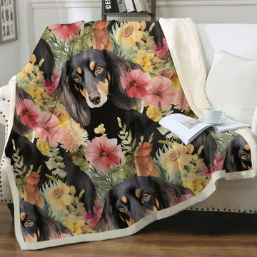 Moonlight Garden Long Haired Black And Tan Dachshunds Soft Warm Fleece Blanket 360x