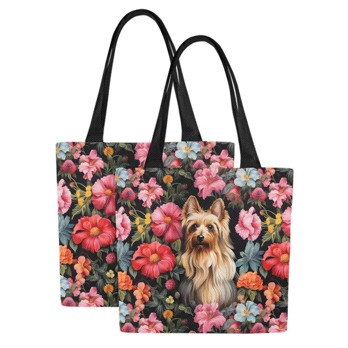 Moonlight Garden Yorkie Large Canvas Tote Bags - Set of 2-Accessories-Accessories, Bags, Yorkshire Terrier-One Yorkie-Set of 2-1