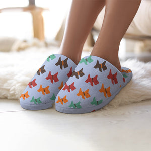 Multicolor Westie Love Women's Cotton Mop Slippers - 5 Colors-Footwear-Accessories, Dog Mom Gifts, Slippers, West Highland Terrier-Periwinkle Blue-5.5-6-4