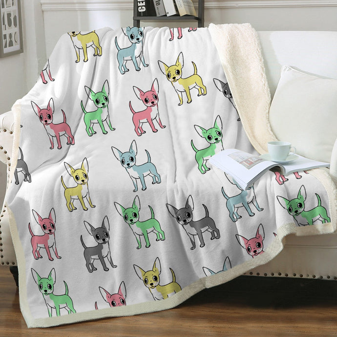 Multicolor Chihuahuas Love Soft Warm Fleece Blanket - 4 Colors-Blanket-Blankets, Chihuahua, Home Decor-Ivory-Small-1