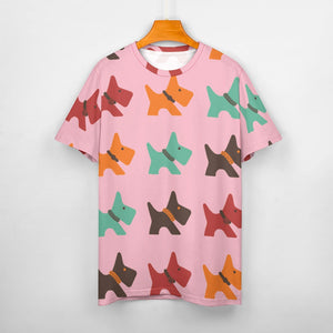 Multicolor Scottie Dog Love All Over Print Women's Cotton T-Shirt - 4 Colors-Apparel-Apparel, Scottish Terrier, Shirt, T Shirt-12