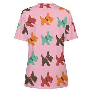 Multicolor Scottie Dog Love All Over Print Women's Cotton T-Shirt - 4 Colors-Apparel-Apparel, Scottish Terrier, Shirt, T Shirt-9