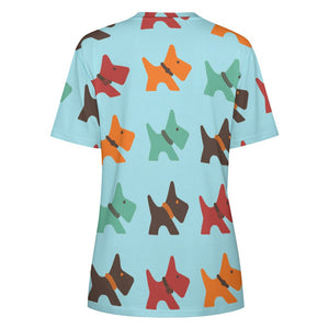 Multicolor Scottie Dog Love All Over Print Women's Cotton T-Shirt - 4 Colors-Apparel-Apparel, Scottish Terrier, Shirt, T Shirt-15