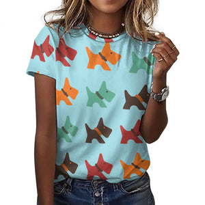 Multicolor Scottie Dog Love All Over Print Women's Cotton T-Shirt - 4 Colors-Apparel-Apparel, Scottish Terrier, Shirt, T Shirt-14