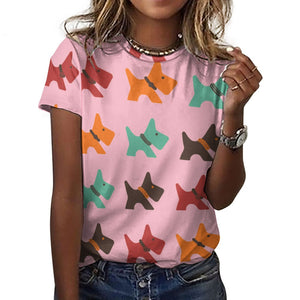 Multicolor Scottie Dog Love All Over Print Women's Cotton T-Shirt - 4 Colors-Apparel-Apparel, Scottish Terrier, Shirt, T Shirt-11