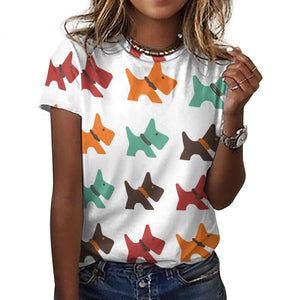 Multicolor Scottie Dog Love All Over Print Women's Cotton T-Shirt - 4 Colors-Apparel-Apparel, Scottish Terrier, Shirt, T Shirt-16