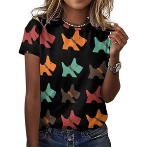 Multicolor Scottie Dog Love All Over Print Women's Cotton T-Shirt - 4 Colors-Apparel-Apparel, Scottish Terrier, Shirt, T Shirt-8