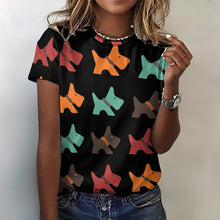 Load image into Gallery viewer, Multicolor Scottie Dog Love All Over Print Women&#39;s Cotton T-Shirt - 4 Colors-Apparel-Apparel, Scottish Terrier, Shirt, T Shirt-2XS-Black-6