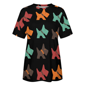 Multicolor Scottie Dog Love All Over Print Women's Cotton T-Shirt - 4 Colors-Apparel-Apparel, Scottish Terrier, Shirt, T Shirt-5