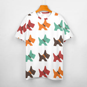 Multicolor Scottie Dog Love All Over Print Women's Cotton T-Shirt - 4 Colors-Apparel-Apparel, Scottish Terrier, Shirt, T Shirt-2