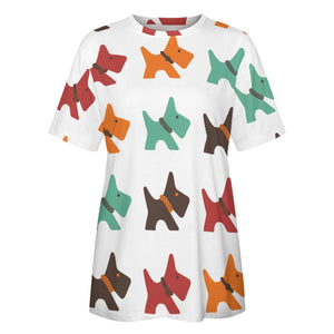 Multicolor Scottie Dog Love All Over Print Women's Cotton T-Shirt - 4 Colors-Apparel-Apparel, Scottish Terrier, Shirt, T Shirt-4