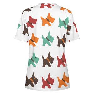 Multicolor Scottie Dog Love All Over Print Women's Cotton T-Shirt - 4 Colors-Apparel-Apparel, Scottish Terrier, Shirt, T Shirt-1