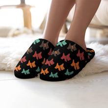 Load image into Gallery viewer, Multicolor Scottie Dog Love Women&#39;s Cotton Mop Slippers - 5 Colors-Footwear-Accessories, Dog Mom Gifts, Scottish Terrier, Slippers-Midnight Black-5.5-6-5