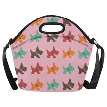 Load image into Gallery viewer, Multicolor Scottie Love Neoprene Lunch Bag-Accessories-Accessories,Bags,Lunch Bags,Scottish Terrier-Light Pink-3