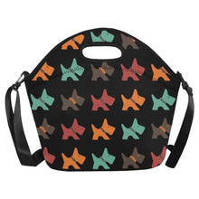 Load image into Gallery viewer, Multicolor Scottie Love Neoprene Lunch Bag-Accessories-Accessories,Bags,Lunch Bags,Scottish Terrier-Midnight Black-4