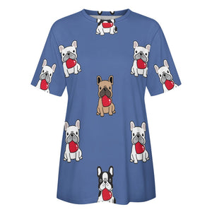 My Biggest Love French Bulldog All Over Print Women's Cotton T-Shirt - 4 Colors-Apparel-Apparel, French Bulldog, Shirt, T Shirt-11