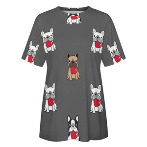 My Biggest Love French Bulldog All Over Print Women's Cotton T-Shirt - 4 Colors-Apparel-Apparel, French Bulldog, Shirt, T Shirt-12