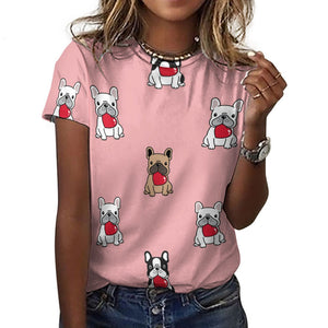 My Biggest Love French Bulldog All Over Print Women's Cotton T-Shirt - 4 Colors-Apparel-Apparel, French Bulldog, Shirt, T Shirt-15