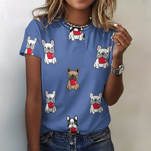 Load image into Gallery viewer, My Biggest Love French Bulldog All Over Print Women&#39;s Cotton T-Shirt - 4 Colors-Apparel-Apparel, French Bulldog, Shirt, T Shirt-Blue-2XS-3