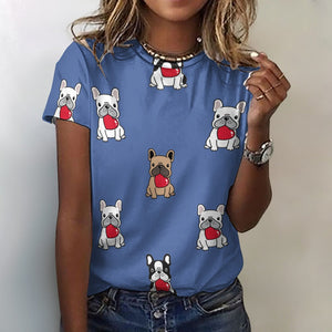 My Biggest Love French Bulldog All Over Print Women's Cotton T-Shirt - 4 Colors-Apparel-Apparel, French Bulldog, Shirt, T Shirt-Blue-2XS-3