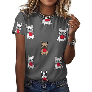 My Biggest Love French Bulldog All Over Print Women's Cotton T-Shirt - 4 Colors-Apparel-Apparel, French Bulldog, Shirt, T Shirt-Grey-2XS-4