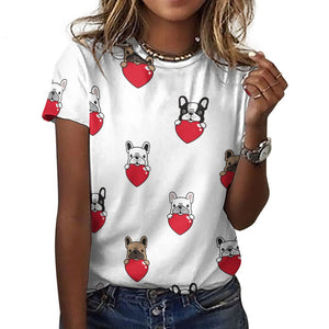 My Biggest Love French Bulldog All Over Print Women's Cotton T-Shirt - 4 Colors-Apparel-Apparel, French Bulldog, Shirt, T Shirt-6