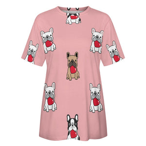 My Biggest Love French Bulldog All Over Print Women's Cotton T-Shirt - 4 Colors-Apparel-Apparel, French Bulldog, Shirt, T Shirt-6