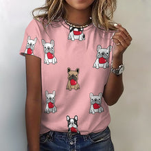 Load image into Gallery viewer, My Biggest Love French Bulldog All Over Print Women&#39;s Cotton T-Shirt - 4 Colors-Apparel-Apparel, French Bulldog, Shirt, T Shirt-Pink-2XS-1