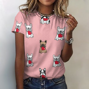 My Biggest Love French Bulldog All Over Print Women's Cotton T-Shirt - 4 Colors-Apparel-Apparel, French Bulldog, Shirt, T Shirt-Pink-2XS-1