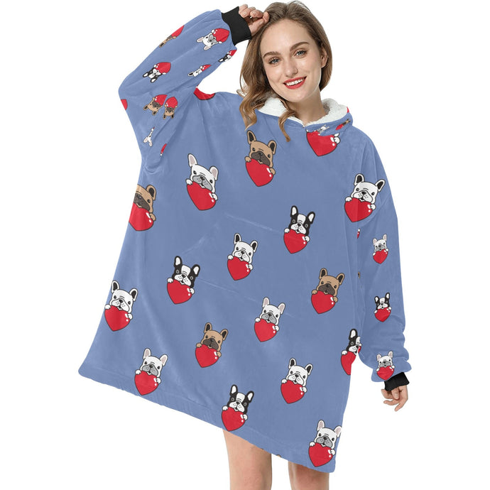 My Biggest Love French Bulldog Blanket Hoodie for Women - 4 Colors-Apparel-Apparel, Blankets, French Bulldog-Blue-1