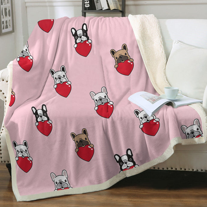 My Biggest Love French Bulldog Soft Warm Fleece Blanket - 4 Colors-Blanket-Blankets, French Bulldog, Home Decor-Soft Pink-Small-1