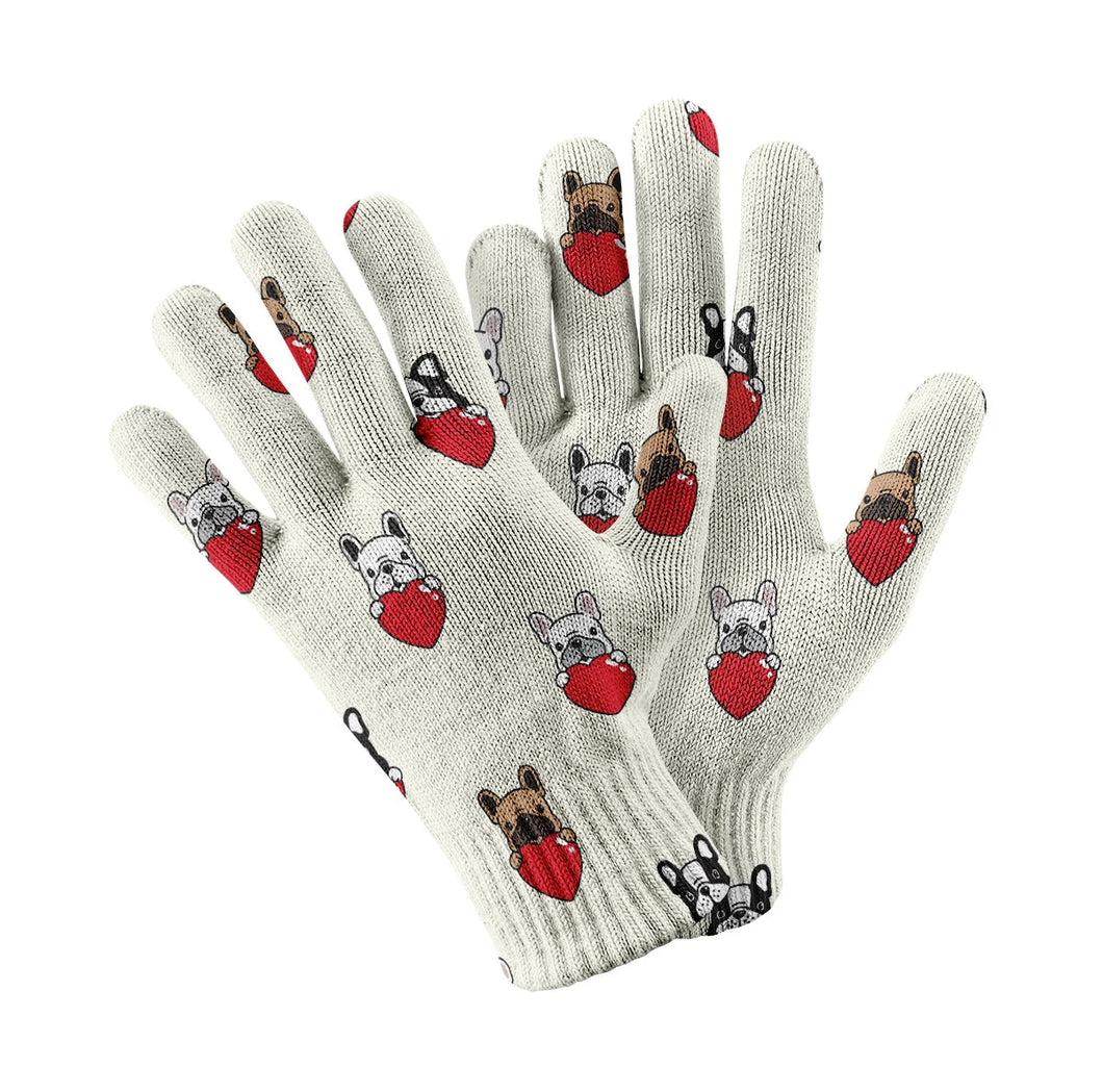 My Biggest Love French Bulldog Touch Screen Gloves-Accessories-Accessories, Dog Dad Gifts, Dog Mom Gifts, French Bulldog, Gloves-White-3