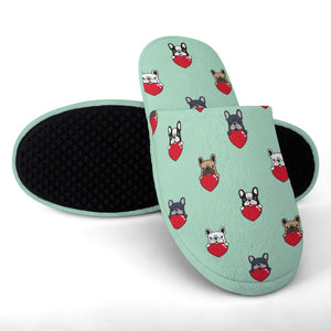 My Biggest Love French Bulldogs Women's Cotton Mop Slippers-Footwear-Accessories, French Bulldog, Slippers-10