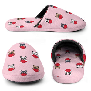 My Biggest Love French Bulldogs Women's Cotton Mop Slippers-Footwear-Accessories, French Bulldog, Slippers-12